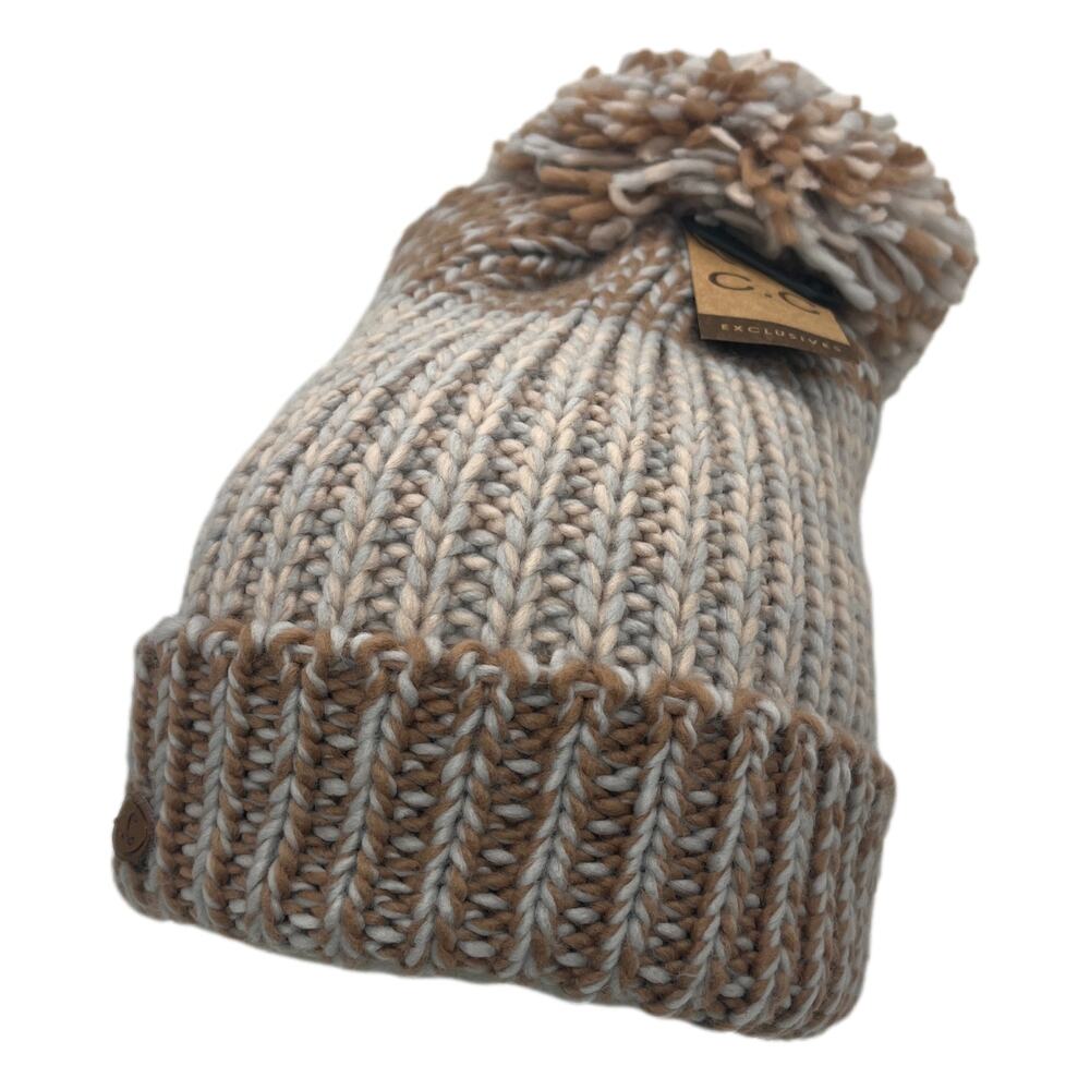 Cream CC Exclusives Knit Thick Warm Soft POM Winter Beanie Ski Cap Snowboard Hat
